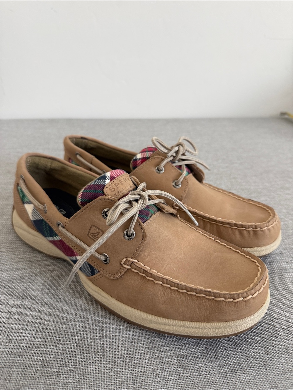 Sperry top-sider Leather Boat Shoes with Plaid Trim